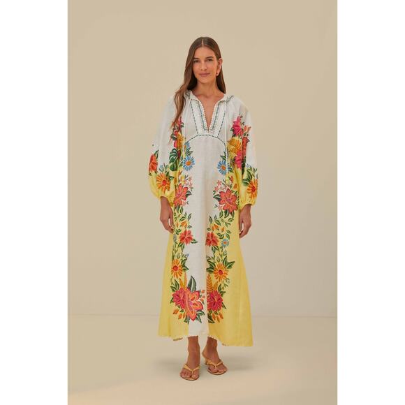 Farm Rio Dresses & Skirts - Farm Rio Bloom Garden floral linen maxi dress size large